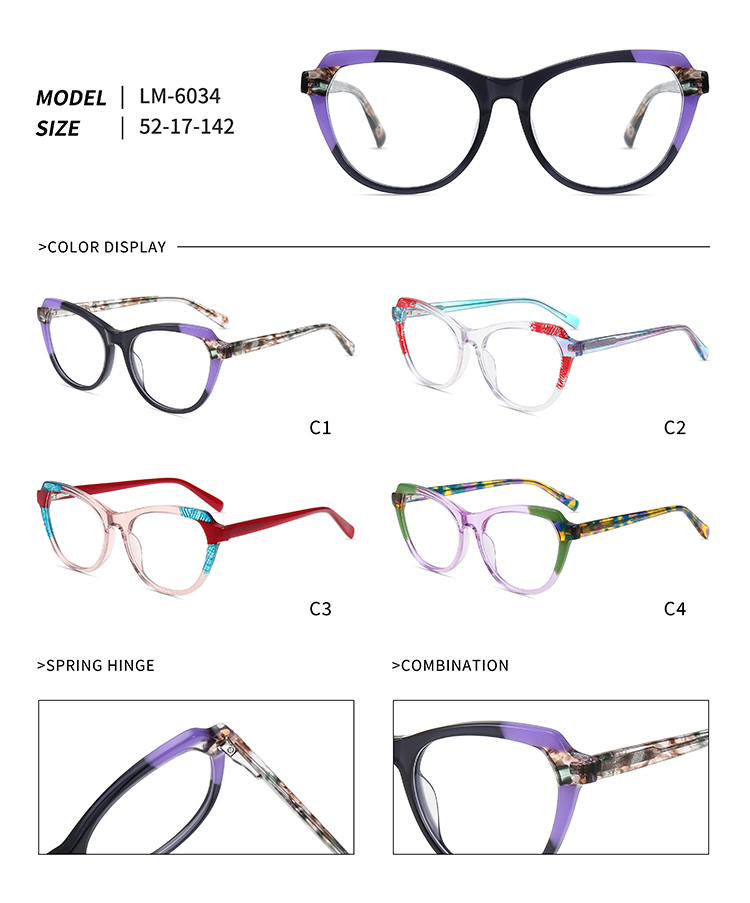 LM-6034 stylish spectacles for women Óculos elegantes LM-6034 para mulheres