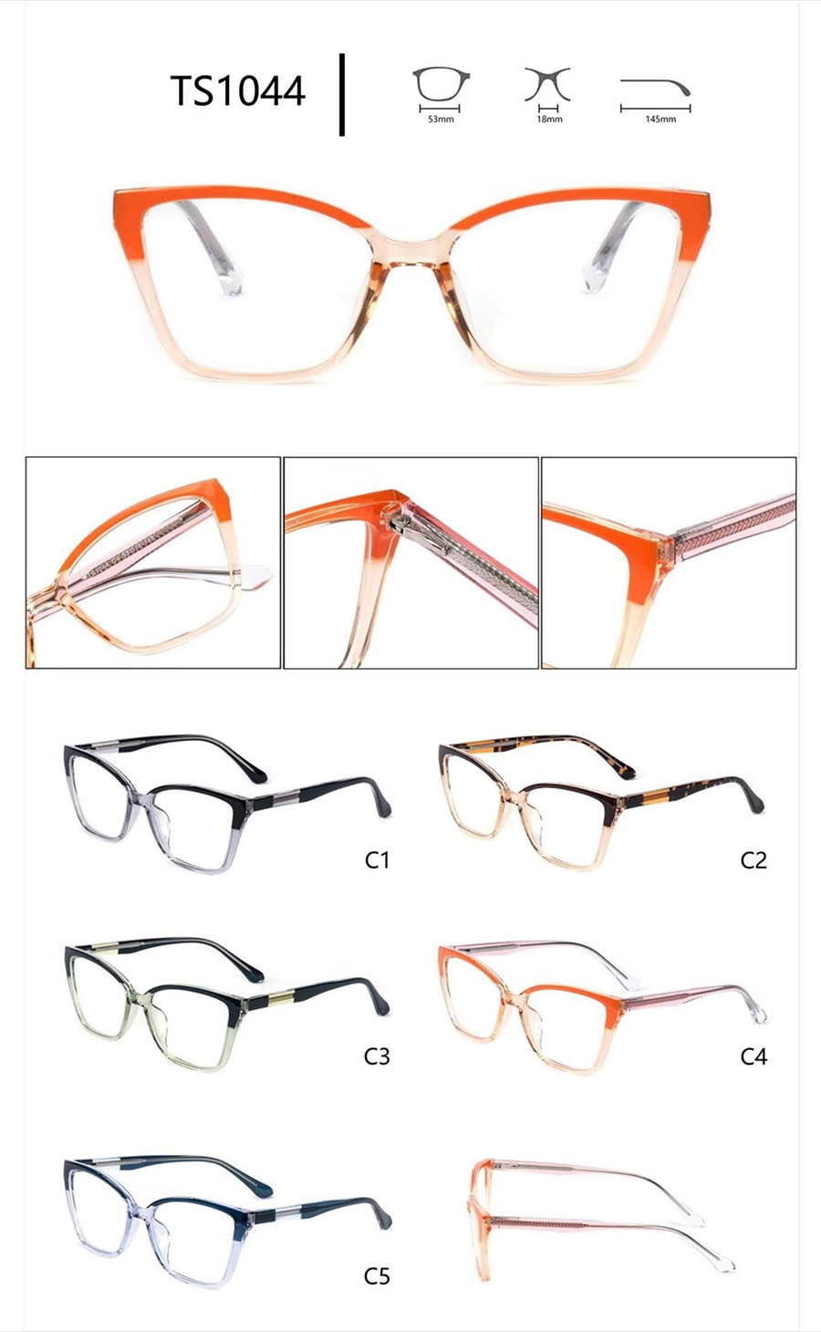 rectangle glasses frames women's TS1044 Armações de óculos retangulares femininas TS1044