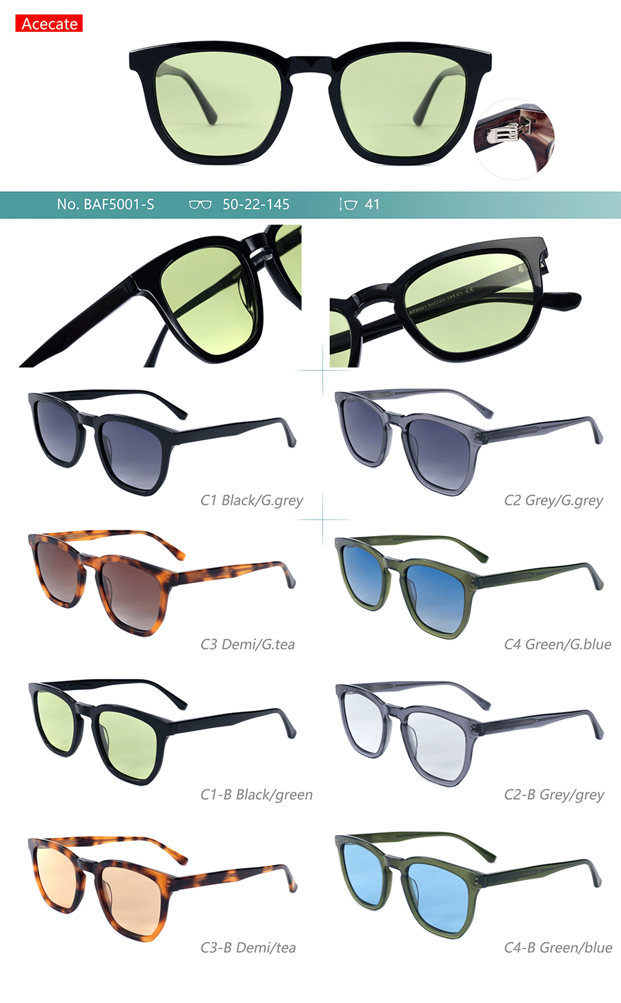 Wholesale Acetate Sunglasses-BAF5001S Óculos de sol de acetato por atacado-BAF5001S