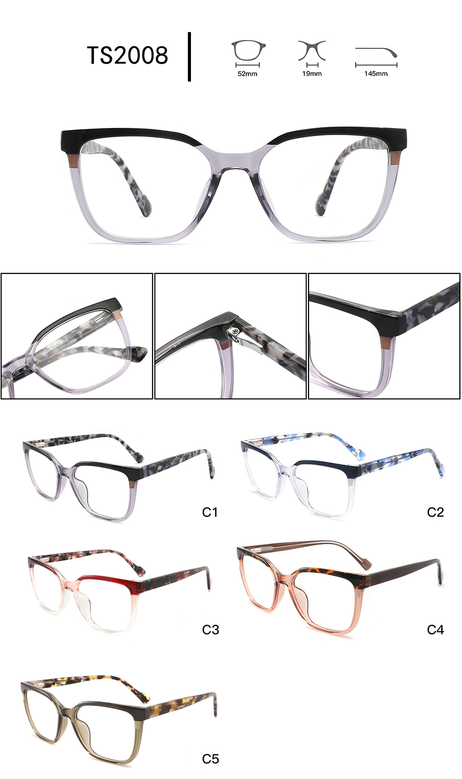classic glasses frames men's TS2008 armações de óculos clássicas masculinas TS2008