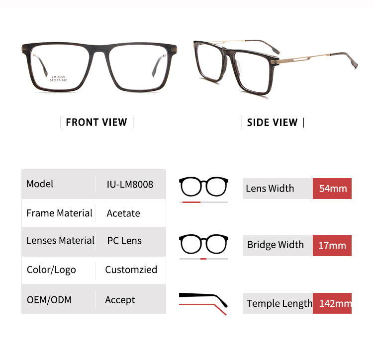 &Oacute;culos retangulares finos - tamanho