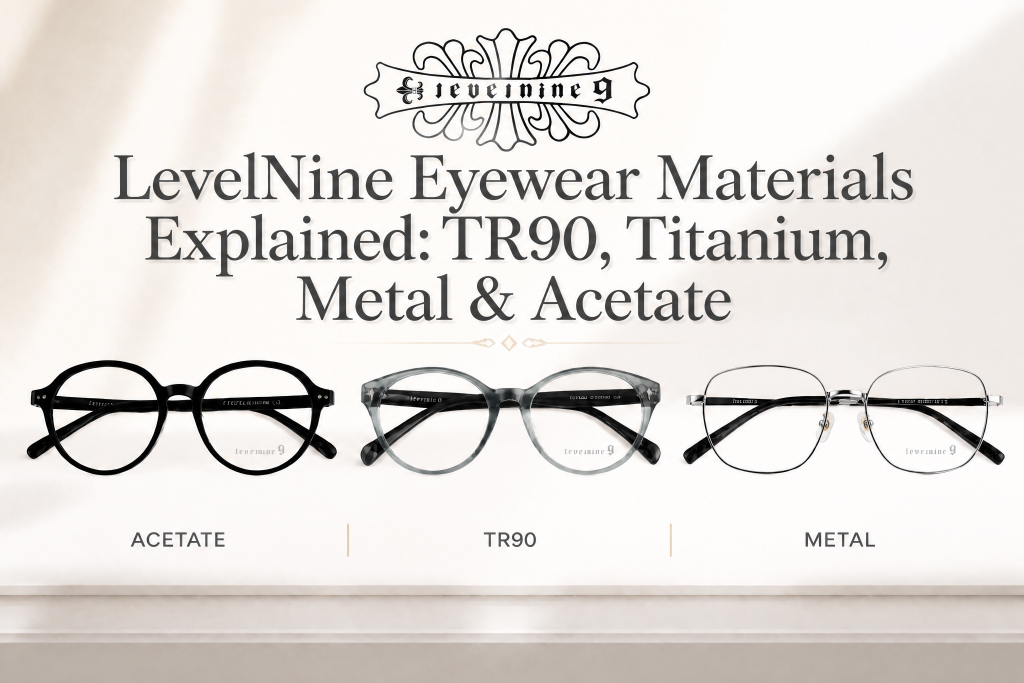 Materiais para óculos LevelNine explicados: TR90, titânio, metal e acetato - o guia prático para compradores ópticos