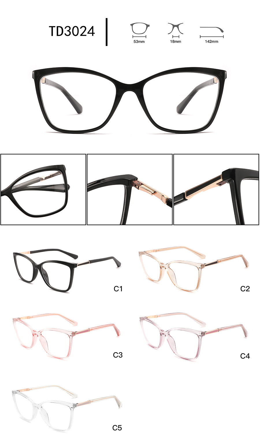 arma&ccedil;&otilde;es de &oacute;culos cl&aacute;ssicas femininas TD3024