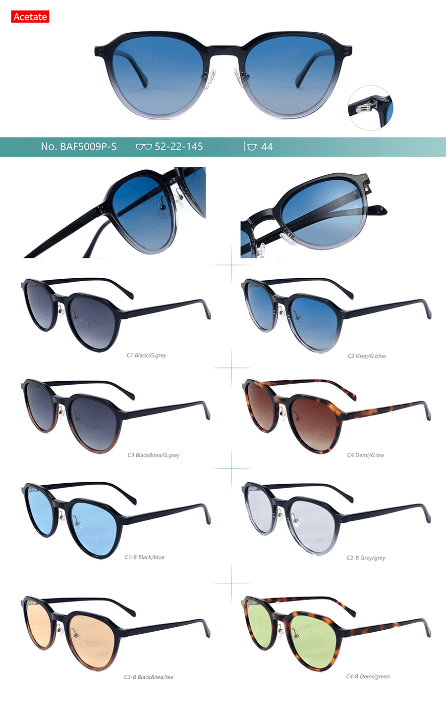 &Oacute;culos de sol de acetato por atacado-BAF5009PS