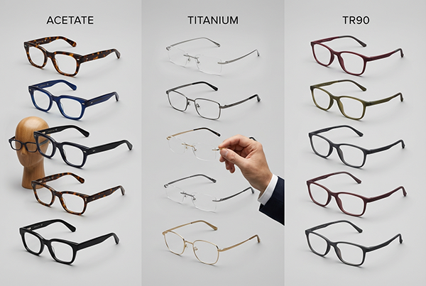 Tabela de compara&ccedil;&atilde;o de risco de varejo de acetato vs TR90 vs tit&acirc;nio