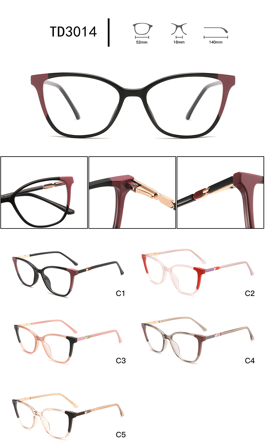 arma&ccedil;&otilde;es de &oacute;culos elegantes para mulheres TD3014