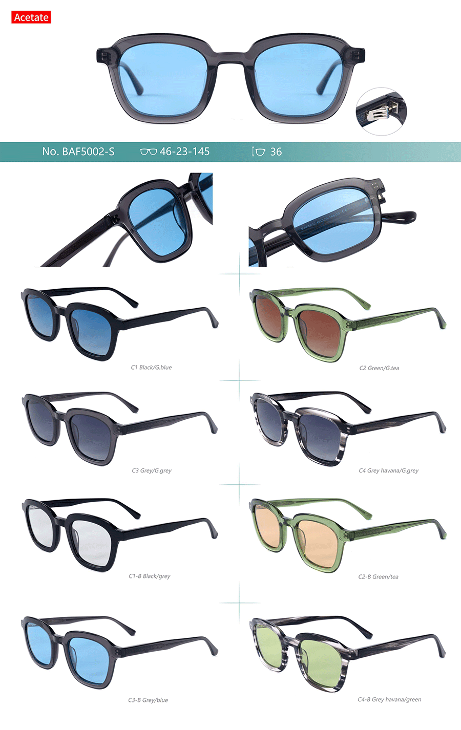 &Oacute;culos de sol de acetato por atacado-BAF5002S