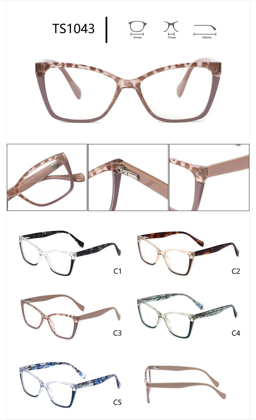 arma&ccedil;&otilde;es de &oacute;culos masculinos graduados TS1043