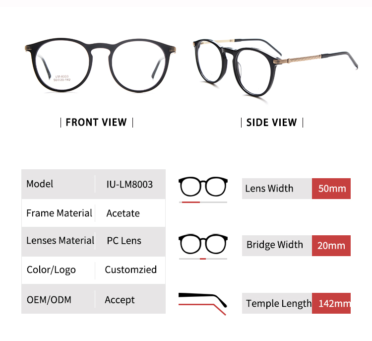 Arma&ccedil;&otilde;es &Oacute;pticas Redondas de Acetato - Tamanho