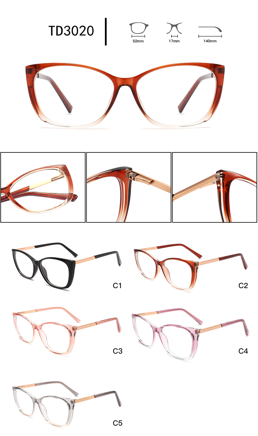 arma&ccedil;&otilde;es de &oacute;culos de pl&aacute;stico para mulheres TD3020