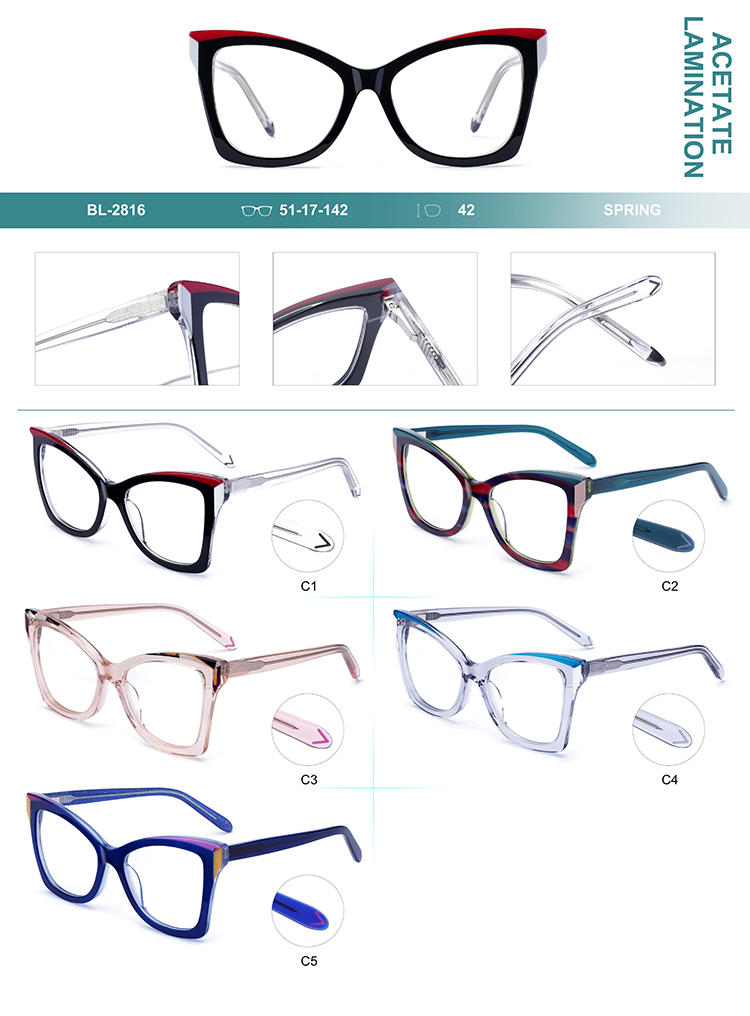 Detalhes de arma&ccedil;&otilde;es de &oacute;culos de acetato no atacado BL-2816