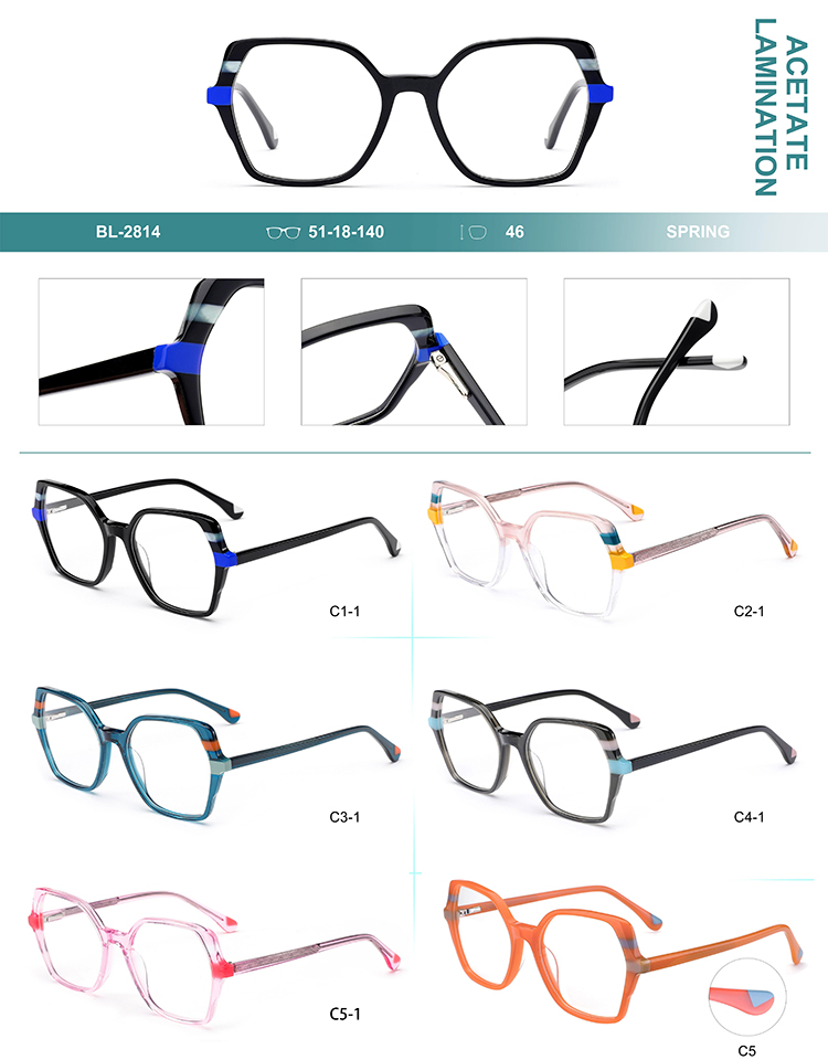 Detalhes de arma&ccedil;&otilde;es de &oacute;culos de acetato no atacado BL-2814