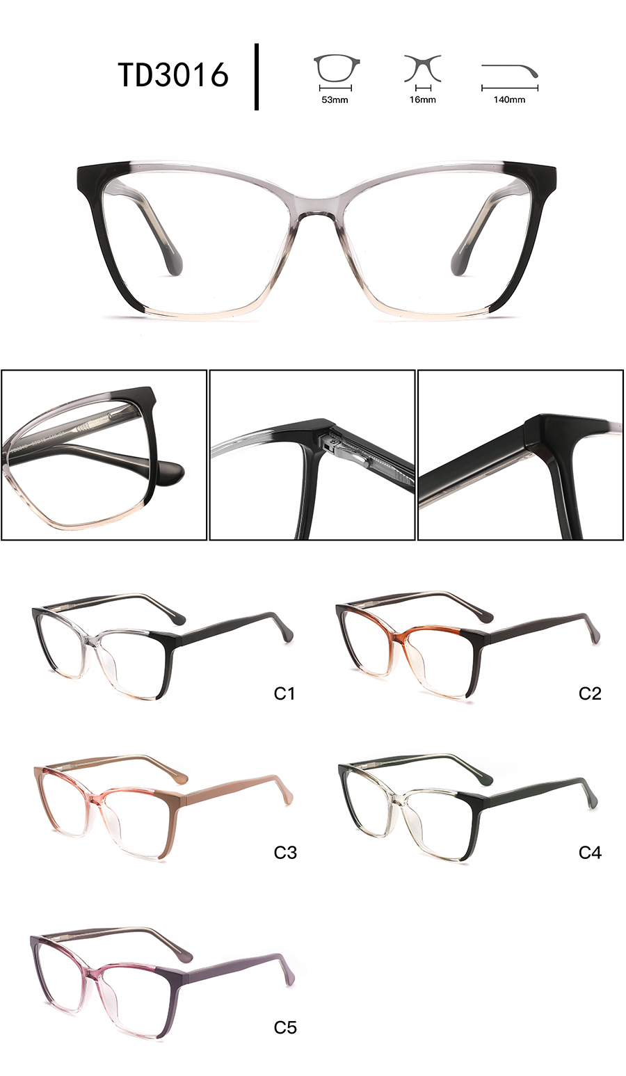 arma&ccedil;&otilde;es de &oacute;culos de pl&aacute;stico preto TD3016