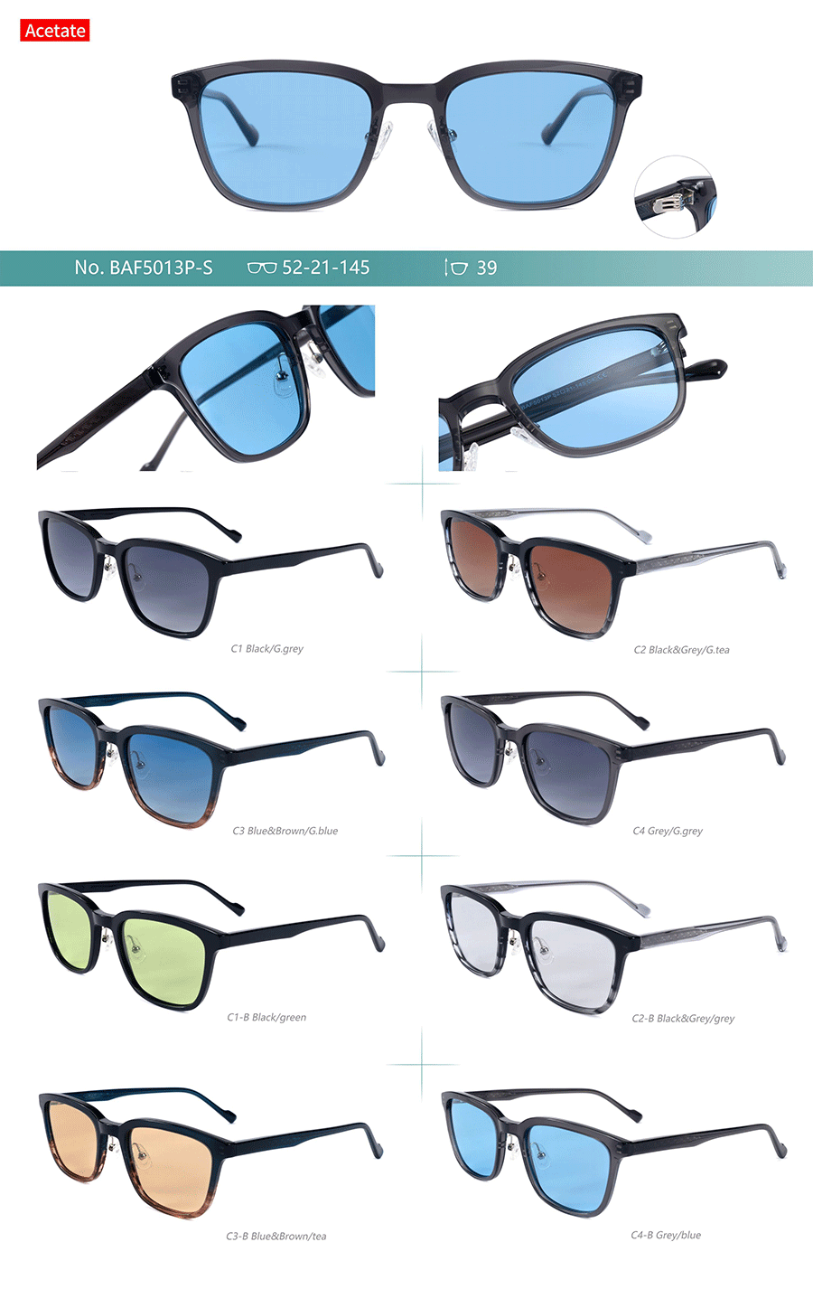 &Oacute;culos de sol de acetato por atacado-BAF5013PS