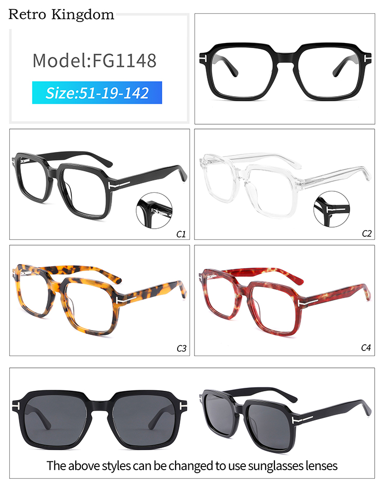 arma&ccedil;&otilde;es de &oacute;culos quadrados vintage FG1148