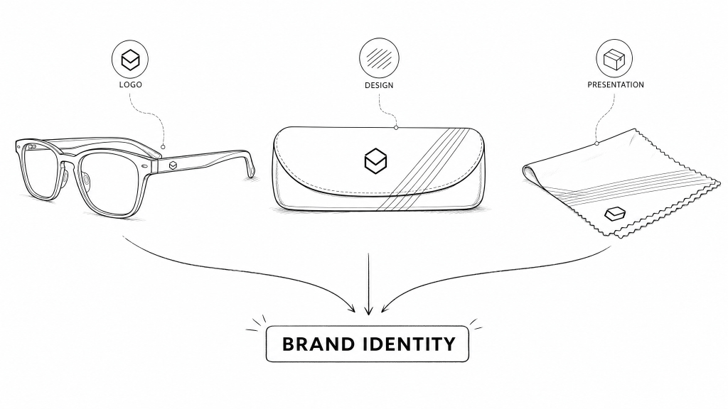 Arma&ccedil;&atilde;o de &oacute;culos, estojo de &oacute;culos personalizado e pano de microfibra de marca trabalhando juntos como uma identidade de marca coesa.jpg
